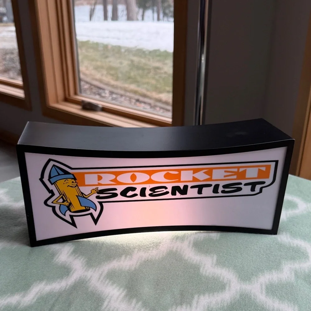 Retro Rocket Scientist Lighted Box Lamp - White and Orange with black body